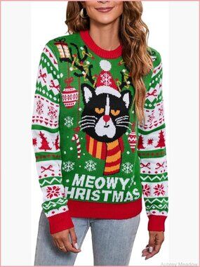 Soft Fuzzy Knit Long Sleeve Pullover Christmas Sweater